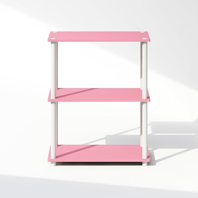Furinno Turn-N-Tube 3-Tier Multipurpose Compact Bookcase, Pink/White-NeatNest
