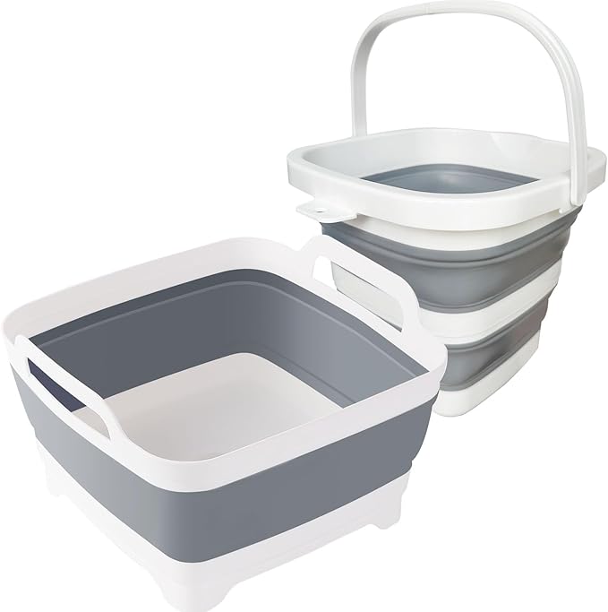 Collapsible Basin Bucket (9L+5L)-Collapsible Dish Tub Portable Sink-Foldable Sink Tub for Cleaning Foldable Portable Plastic (Grey+5L Grey)-NeatNest
