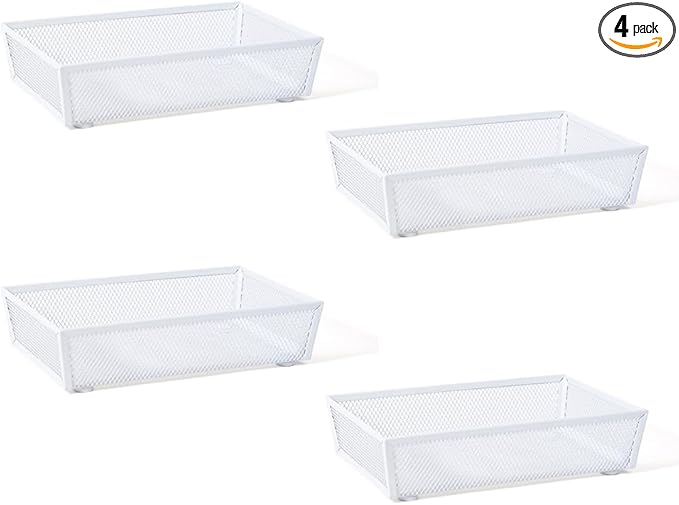 BYCY 4 Pack Silverware Drawer Organizer, Mesh Utensil Organizer for Kitchen Storage, White Steel Metal Mesh Tray for Flatware Fork Spoon Knife (9 x 6 x 2 Inch,White)-NeatNest