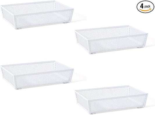 BYCY 4 Pack Silverware Drawer Organizer, Mesh Utensil Organizer for Kitchen Storage, White Steel Metal Mesh Tray for Flatware Fork Spoon Knife (9 x 6 x 2 Inch,White)-NeatNest