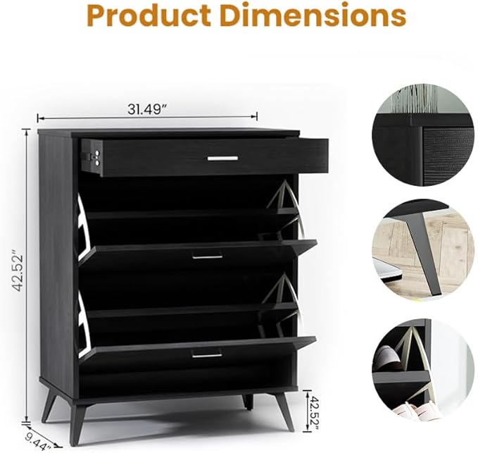 AWQM Shoe Storage Cabinet for Entryway, Free Standing Shoe Organizer with 2 Flip Drawers,Hidden Shoe Rack Storage Organizer for Doorway Hallway (Black)-NeatNest