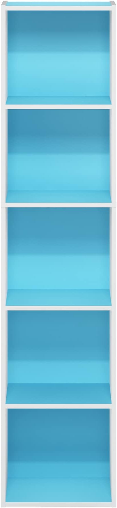 Furinno Luder Bookcase / Book / Storage, 5-Tier Cube, Light Blue/White-NeatNest