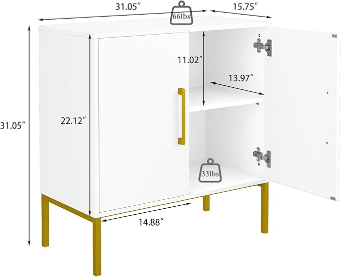 JOZZBY Set of 3 Storage Cabinet, Sideboard Buffet Storage, Modern Living Room Cabinet, White Side Cabinets for Bedroom, Kitchen, and Hallway