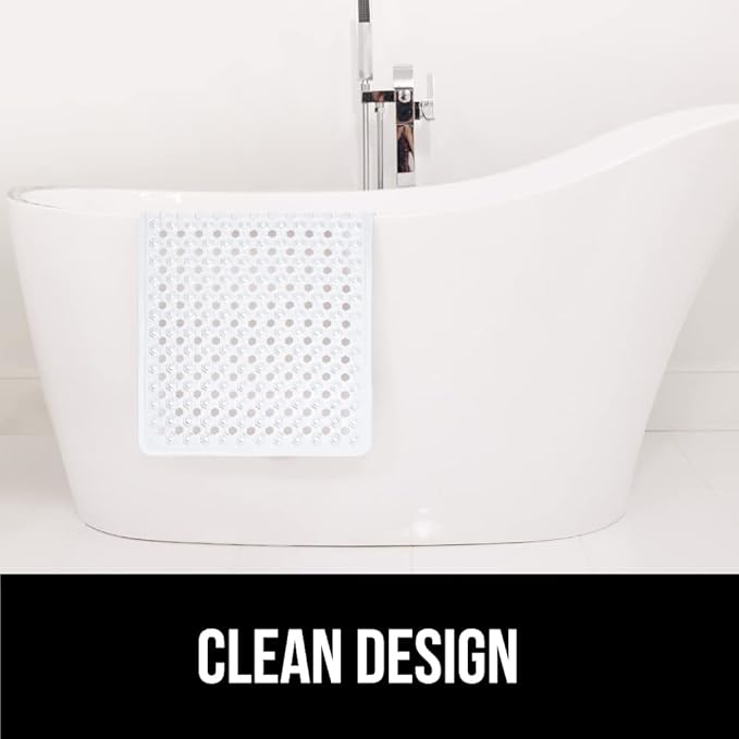 GORILLA GRIP Patented Bath Tub Shower Mat, Machine Washable Bathtub Floor Liner Mats, Suction Cups and Drain Holes to Keep Tubs Clean, Soft on Feet, Bathroom Essentials, 35x16 Inch, White-NeatNest