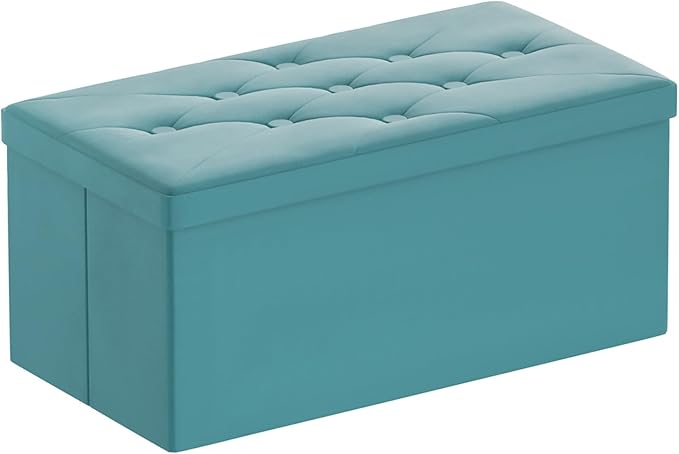 BRIAN & DANY Folding Storage Ottoman Bench, Ottoman with Storage, Foot Rest, Benches Seat for Bedroom, Living Room, Entryway, Long Shoes Bench, 15.7" x 31.5" x 15.7" Teal-NeatNest