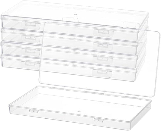 BENECREAT 5 Packs PP Plastic Bead Container Box, 6.5x3.2x0.6inch Rectangle Storage Organizer Box, Dustproof Case with Two Hinged Lid for Cards, Beads and Craft Supplies-NeatNest