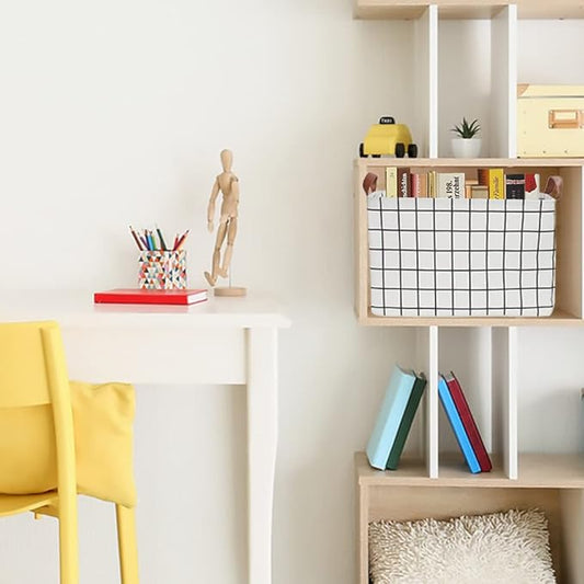 CLOCOR Rectangular Storage Basket,Collapsible Cute Pattern Storage Bin,Waterproof Coating Storage Box with Handles,Gift Baskets,Shelf Basket (white checks)-NeatNest