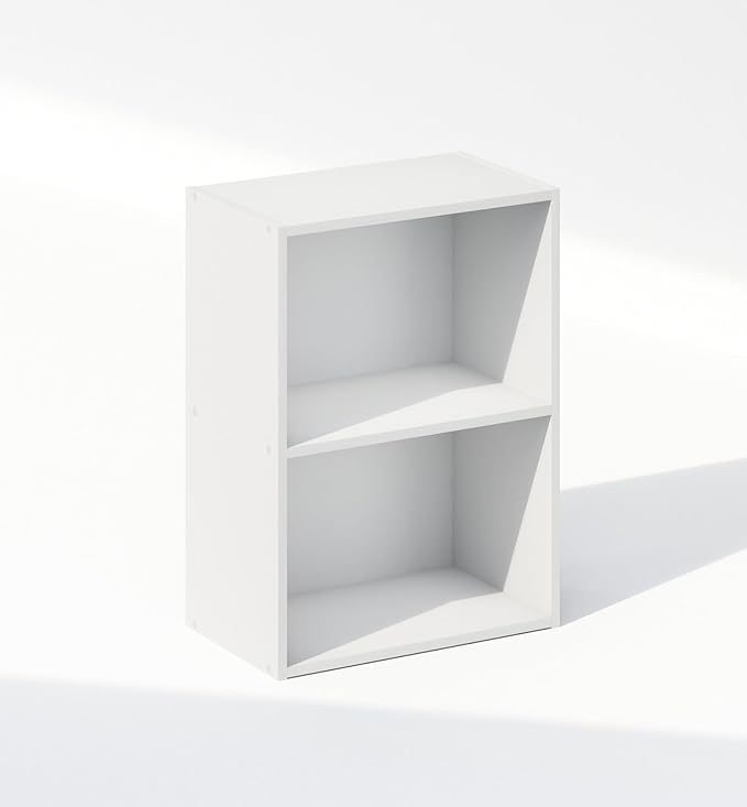 Furinno Reed 2-Tier Open Shelf Multipurpose Closet Storage, Storage Organizer, White-NeatNest