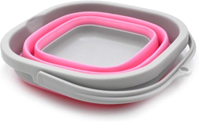 SAMMART 2.6L (0.68 Gallon) Super Mini Sqare Collapsible Plastic Bucket - Foldable Square Tub - Portable Fishing Water Pail - Space Saving Outdoor Waterpot (1, Pink)-NeatNest
