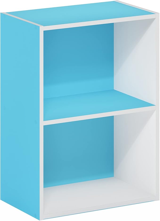Furinno Luder Bookcase / Book / Storage, 2-Tier, Light Blue/White-NeatNest