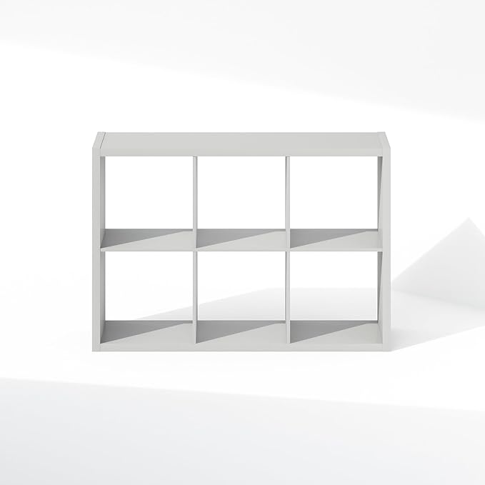 Furinno Cubic Open Back Multipurpose Clothing & Closet Storage Organizer Shelf, 6-Cube, Light Grey