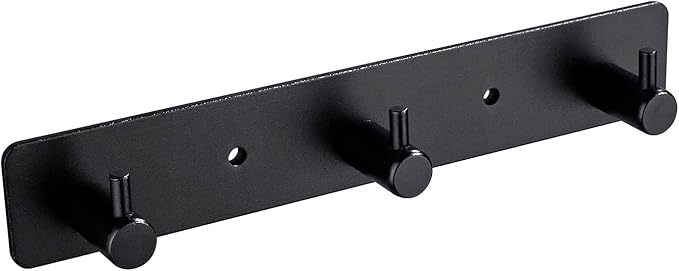 Black 3 Wall Hooks, Matte Black Bathroom Hook Rail, Self Adhesive Key Hook Rack Hanger Towel Robe Stick Hooks for Toilet Entryway Hallway Kitchen Wall Mounted-NeatNest