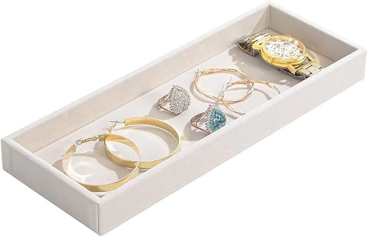 Divided Drawer Organizer Tray, Velvet Jewelry Storage Tray, Necklace Bracelet Ring Earring Display Tray,Bedside Nightstand Desk Holder Tray for Phone Watch Sunglasses Cosmetics Storage/Beige/1grid-NeatNest