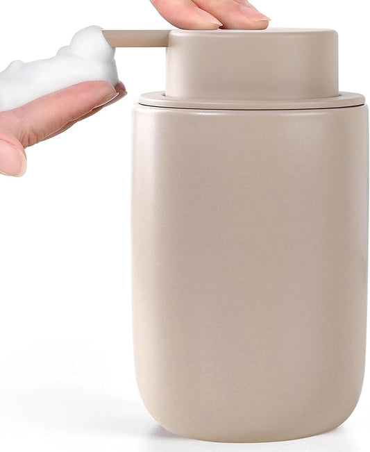 BosilunLife Foam Soap Dispenser - Ceramic Foaming Hand Wash Dispenser for Bathroom Modern Farmhouse Small Soap Dispenser Lotion Hand Pump Dispenser for Kitchen Sink (Khaki, Foam Pump)-NeatNest
