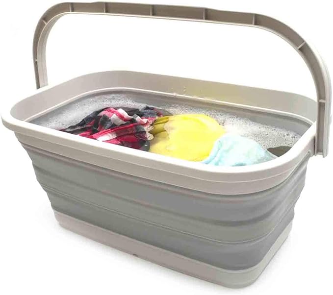 SAMMART Set of 2-11.6L (3.06 Gallon) Collapsible Rectangular Handy Basket/Bucket (Grey, 2)