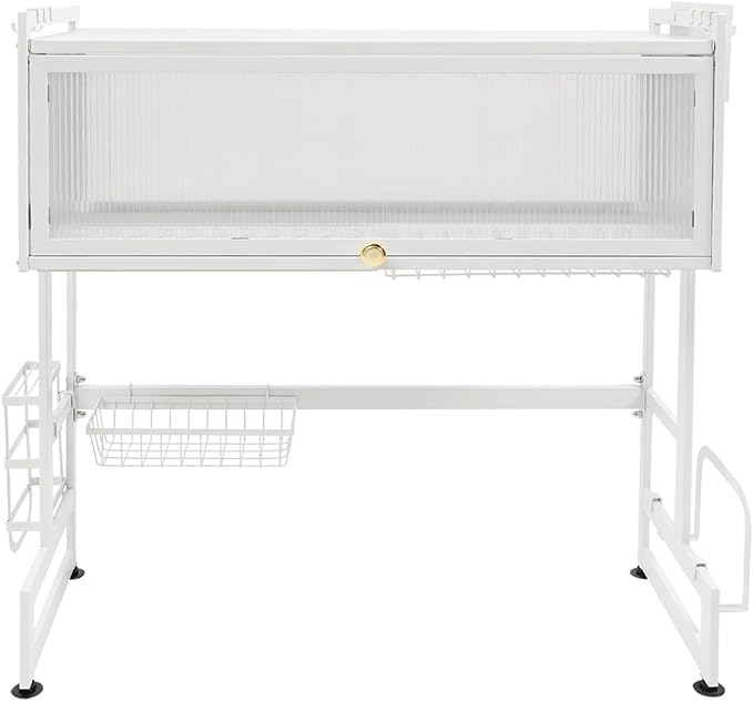 Over The Sink Dish Drying Rack, Dish Drainer Rack with Flip-up Door Kitchen Storage Organization for Dishes Bowls Cutlery 29.53inch