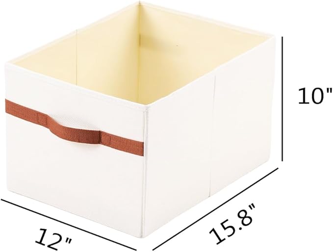 ALYER Collapsible Fabric Storage Organizer with Handles,Shelf Bins Box Container for Bedroom Office Closet Babies Nursery Toys Books Clothes (White, 15.8" x 12" x 10")