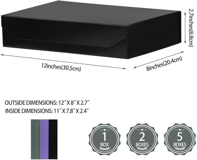1 Pack Black Gift Boxes with Lids Small 12 x 8 x 2.7 Inches Clothes Gift Boxes for Presents Shirt Gift Boxes with Ribbon Magnetic Gift Boxes Bulk Cute Box for Packaging (Glossy Surface)-NeatNest