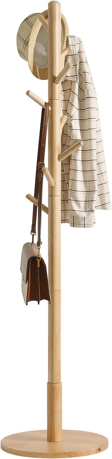 IBUYKE Coat Rack Stand, Freestanding Coat Tree with Solid Round Base and 8 Hooks, Easy Assembly Wooden Coat Hanger, Clothes Rack for Hallway Entryway, Living Room, Bedroom, Natural Color WD-115-NeatNest