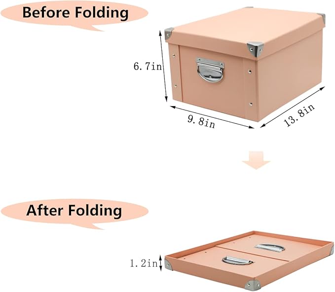 GUOZI Collapsible Storage Box, Decorative Memory Box with Lid & Metal Reinforced Corners, Cardboard File Bin with Handles, Organizer Gift Box for Keepsake Toy Photos Office Nursery Wardrobe Bookshelf-NeatNest
