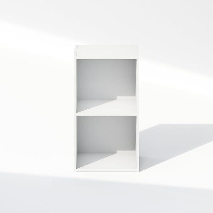 Furinno Reed 2-Tier Open Shelf Multipurpose Closet & Clothing Storage, Storage Organizer, White-NeatNest