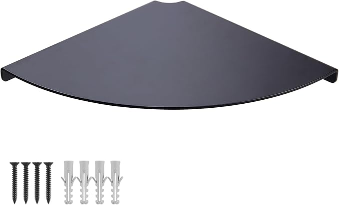 11 Inch Corner Shelf - Heavy Duty 3.0mm Aluminum Alloy Wall Mounted Floating Shelf for Bathroom, Kitchen, Living Room, Office, Bedroom & Dorm - Black