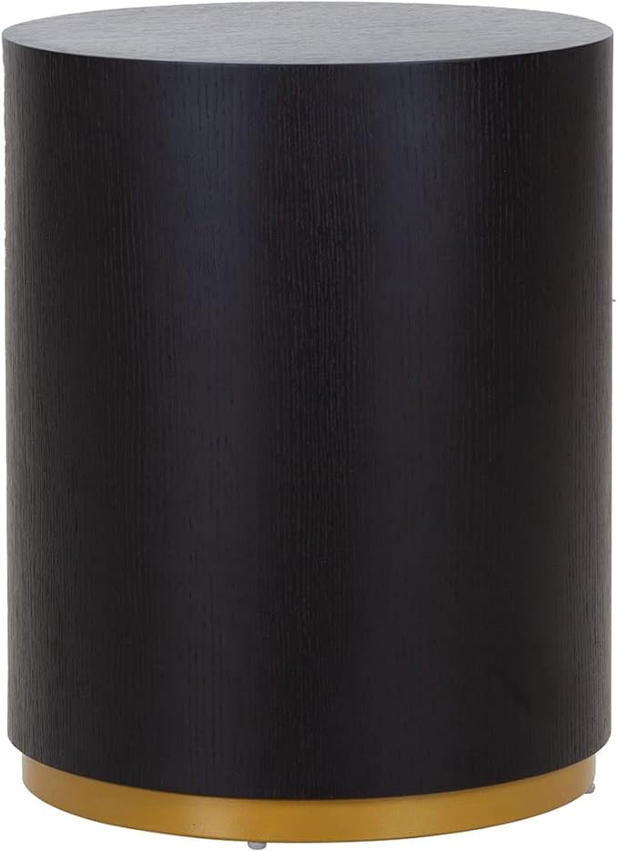 kevinplus Black Side Table End Table for Living Room, Bottom Gold Rim Design, Black & Gold (ø15.6'' x 19.5'')