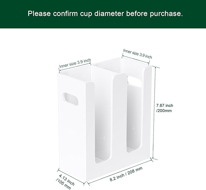 Disposable Coffee Cup Dispenser with Handles, Countertop or Wall Mount Hot/Cold Drink Cup and Lid Holder - Bathroom/Kitchen/Office Acrylic Cup Lid Storage Organizer (2 Compartments, White)-NeatNest