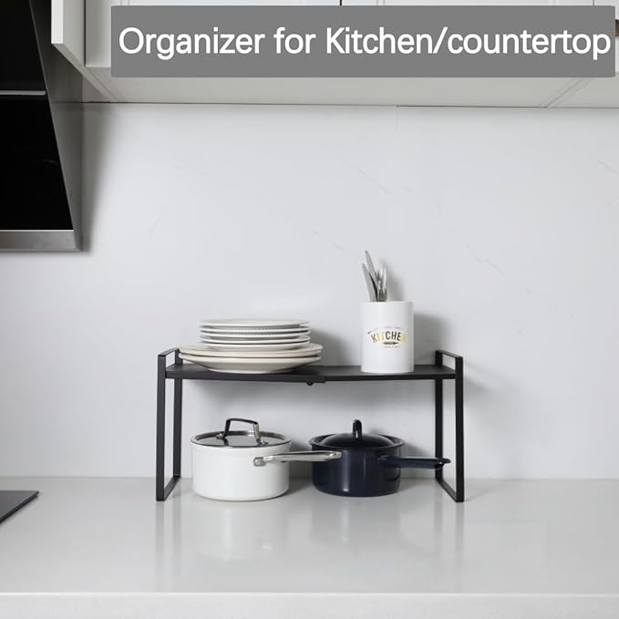 Expandable Cabinet Shelf Organizer Riser for Kitchen Pantry Cupboard Under Sink Countertop (black, 8.2’’D * 12.2-21.6’’W * 10.4’’H)-NeatNest