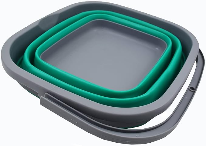 SAMMART 11L (2.9 Gallon) Collapsible Rectangular Handy Bucket (1, Dark Grey/Bluish-Green)-NeatNest