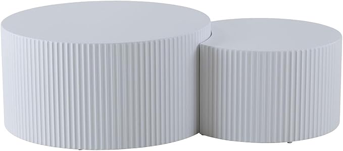 KEVINSPACE Coffee Table Set of 2 Modern, Living Room Nesting Table Round 2-Piece, No Assembly Required Wooden Circle End Table Set Accent Furniture for Bedroom Balcony Library,White