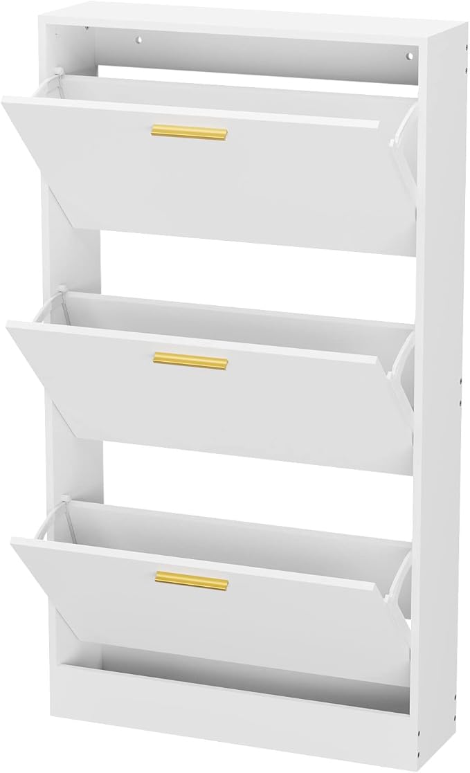 JOZZBY Shoe Cabinet Storage with 3 Flip Drawers for Entryway, White Slim Freestanding Modern Narrow Shoe Organizer Rack Cabinet for Hallway, Living Room-NeatNest