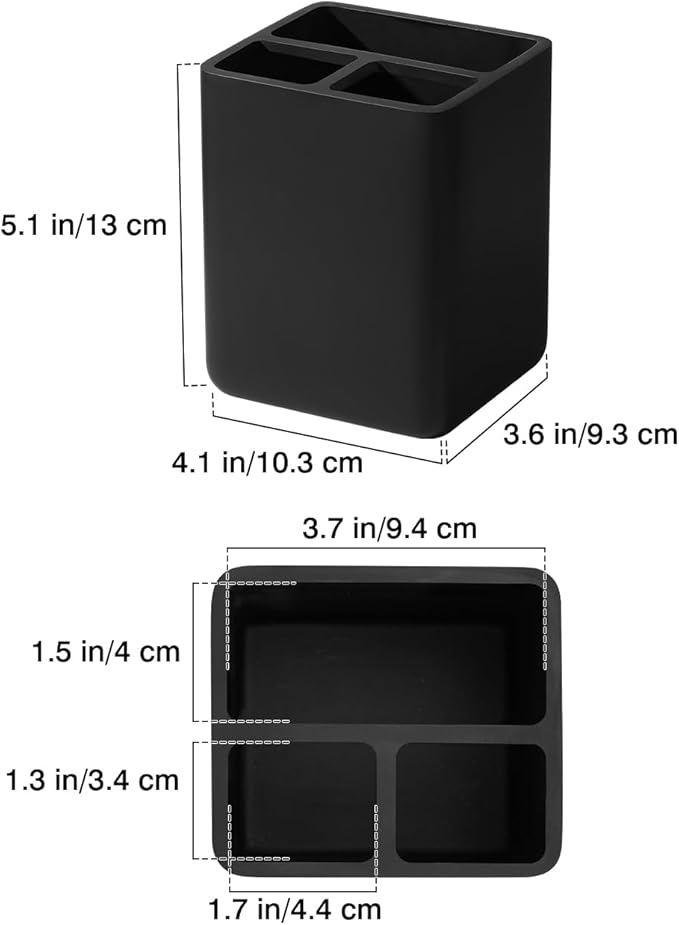 Luxspire Toothbrush Holders, 3 Slots Toothpaste & Toothbrush Holder for Bathroom, Resin Toothbrush Stand, Electric Toothbrush Holder with Drain Hole, Bathroom Organizer Countertop, Matte Black