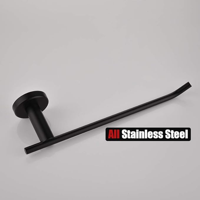 JQK Black Hand Towel Holder, Stainless Steel Towel Bar for Bathroom, 9 Inch Necklace Holder Matte Black Wall Mount, TR100-PB