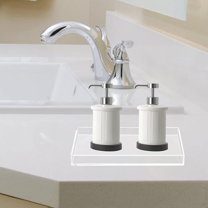 Bigfety Acrylic Bathroom Tray for Counter, Handmade Clear Trays Sturdy Organizer for Cup, Sponge, Soap, Plant (Medium, Clear)-NeatNest