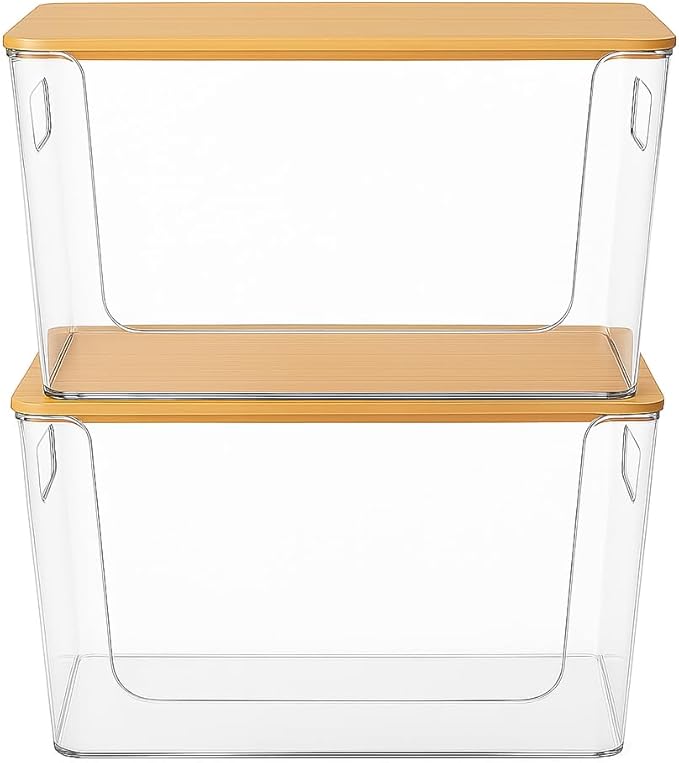 4-Pack Stackable Potato & Onion Storage Bins with Ventilated Design & Removable Dividers - Eco-Friendly Bamboo Vegetable Containers for Pantry, Kitchen Countertop - Garlic, Veggies, Produce Organizer