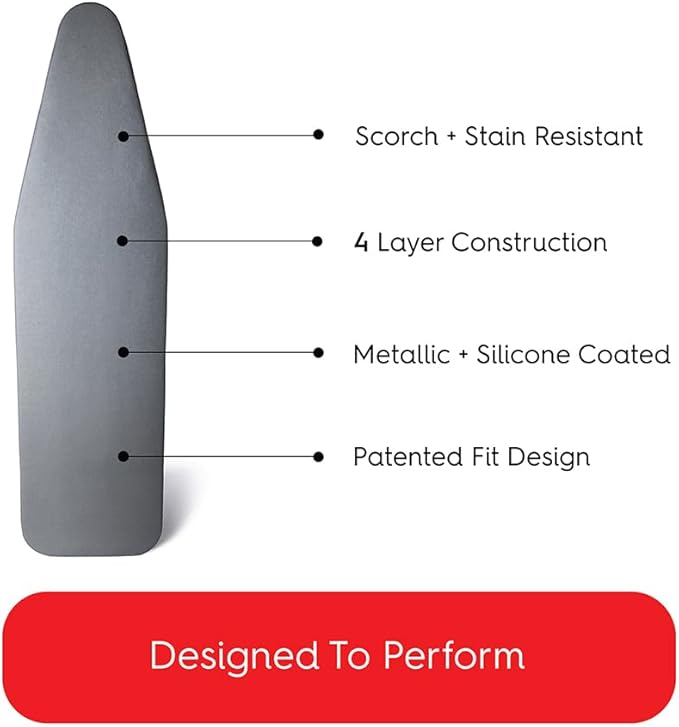 TIVIT Ironing Board Cover for Handi-Press Iron-A-Way Wall Mounted Ironing Boards 42-46" Long Adjustable Straps, Alumitek, Scorch Resistant, Thick Padding Made in Italy