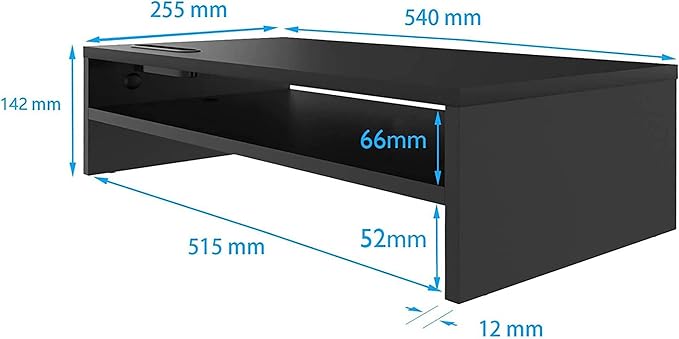 BONTEC Wood Monitor Stand Riser, 2-Tier Desktop Organizer with Storage, Ergonomic Computer Stand for Desk, Cable Management, Cellphone Holder, 21.3 Inch Shelf, Black-NeatNest