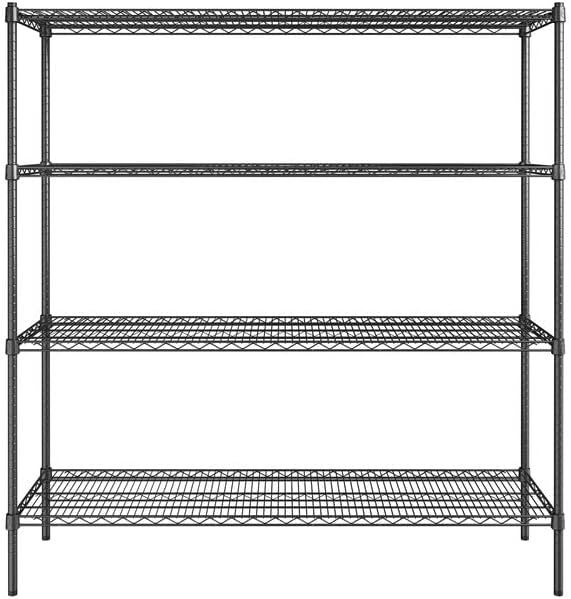 18" x 60" NSF Black Epoxy 4-Shelf Kit with 64" Posts, Heavy Duty Storage Shelving, Wire Shelving Kit, NSF Commercial Storage Rack Unit