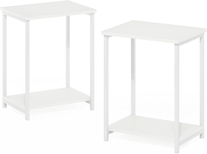 Furinno Simplistic Industrial Metal Frame End Table, 2-Pack, White/White-NeatNest