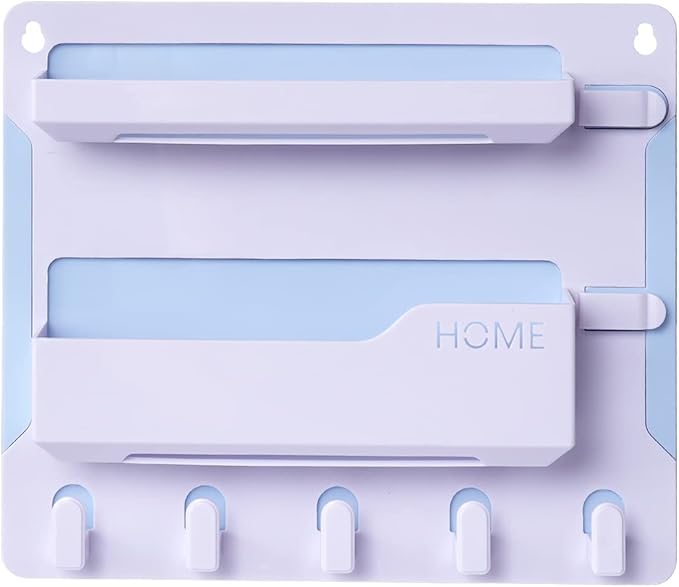 JUMEIHUI Bedside Shelf Wall Mount, Adhesive Bedside Shelf Accessories Organizer with Hooks and Cable Clips,Dorm Bedside Wall Storage for Phone, Remote, Earphone, Kindle,Plastic(White)