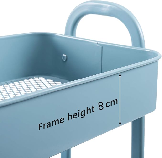 AGTEK Makeup Cart, Movable Rolling Organizer Cart, Grey-Blue 3 Tier Metal Utility Cart-NeatNest