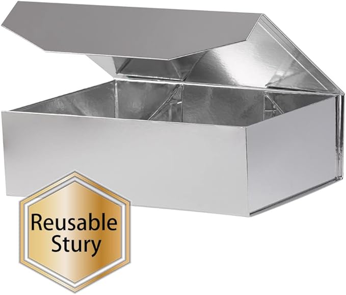 1Pcs 13x9x4 Inches Silver Gift Boxes with Lids for Presents Magnetic gift box large Gift Box for Bridesmaid Proposal，Groomsman (Glossy Silver)-NeatNest