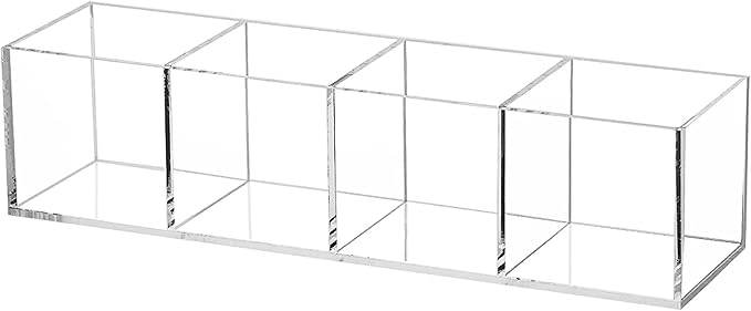 dedoot Acrylic Drawer Organizer 4-Section Clear Plastic Makeup Organizer Storage Container Acrylic Cube for Vanity Makeup Brush, Beauty Accessories-10x2.5x2.3 Inch-NeatNest