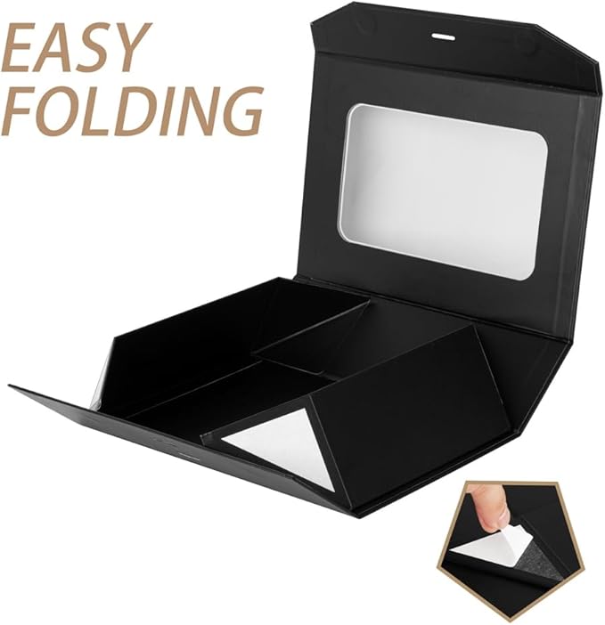 Black Gift Box for Presents with Ribbon 13.2x11x5.3 Inches Clear Gift Box with Window Magnetic Closure Gift Boxes with Lids-NeatNest