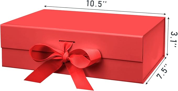 10.5"X7.5"X3.1" Red Magnetic Gift Box with Lid and Ribbon for Presents-NeatNest