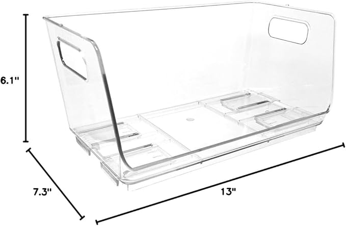 Isaac Jacobs 2-Piece (13" x 7.3" x 6.1") Large Wide Stackable Clear Storage Bins w/Open Front, Versatile Use, Set of 2, Desk, Office, Bathroom, Bedroom, Closet