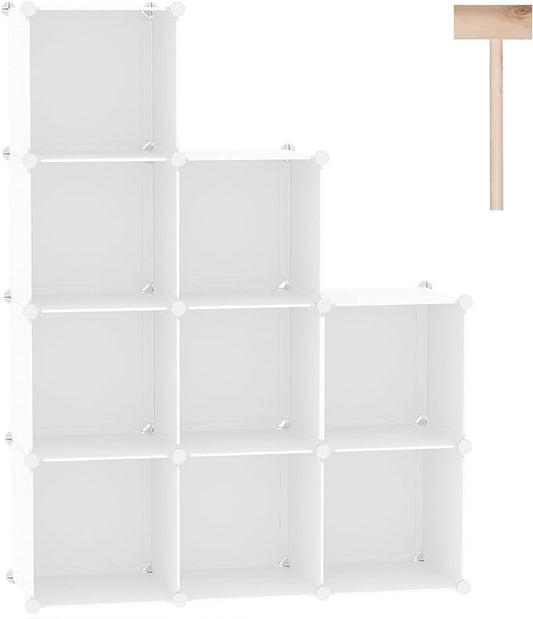 C&AHOME Cube Storage, 9-Cube Bookshelf, Plastic Closet Cabinet Organizer, DIY Stackable Bookcase, Modular Shelving Units Ideal for Home, Office, Kids Room, 36.6" L x 12.4" W x 48.4" H Milky UPCS09M