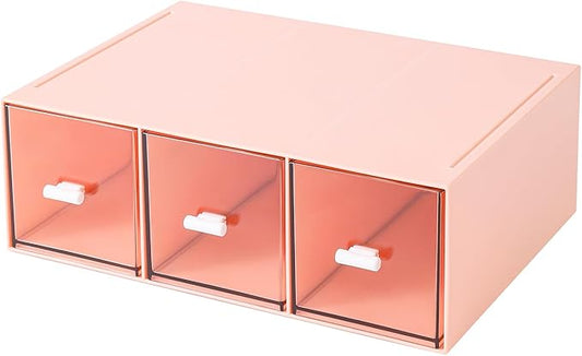 Plastic 3 Drawer Organizer for Cosmetic Storage, Desk Organizer, Makeup Organizer for nail polish, Lipstick, Brushes, Jewelry, Skincare, Bathroom Organization Boxes - Pink-NeatNest
