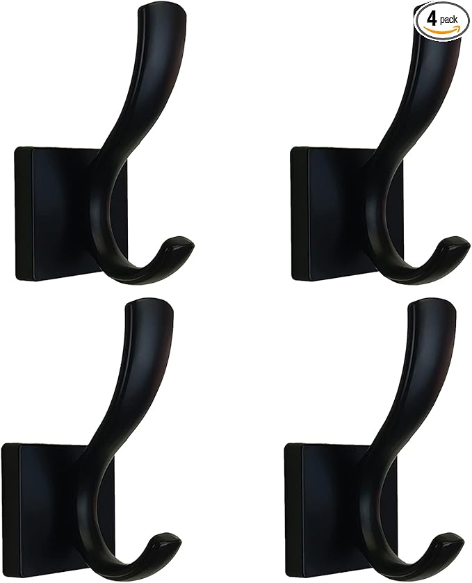 Black Towel Hooks,Double Towel Robe Clothes Coat Holder,Heavy Duty Wall Mount Hooks for Bath Bedroom Kitchen Pool Garage Hotel,4 Pack-NeatNest